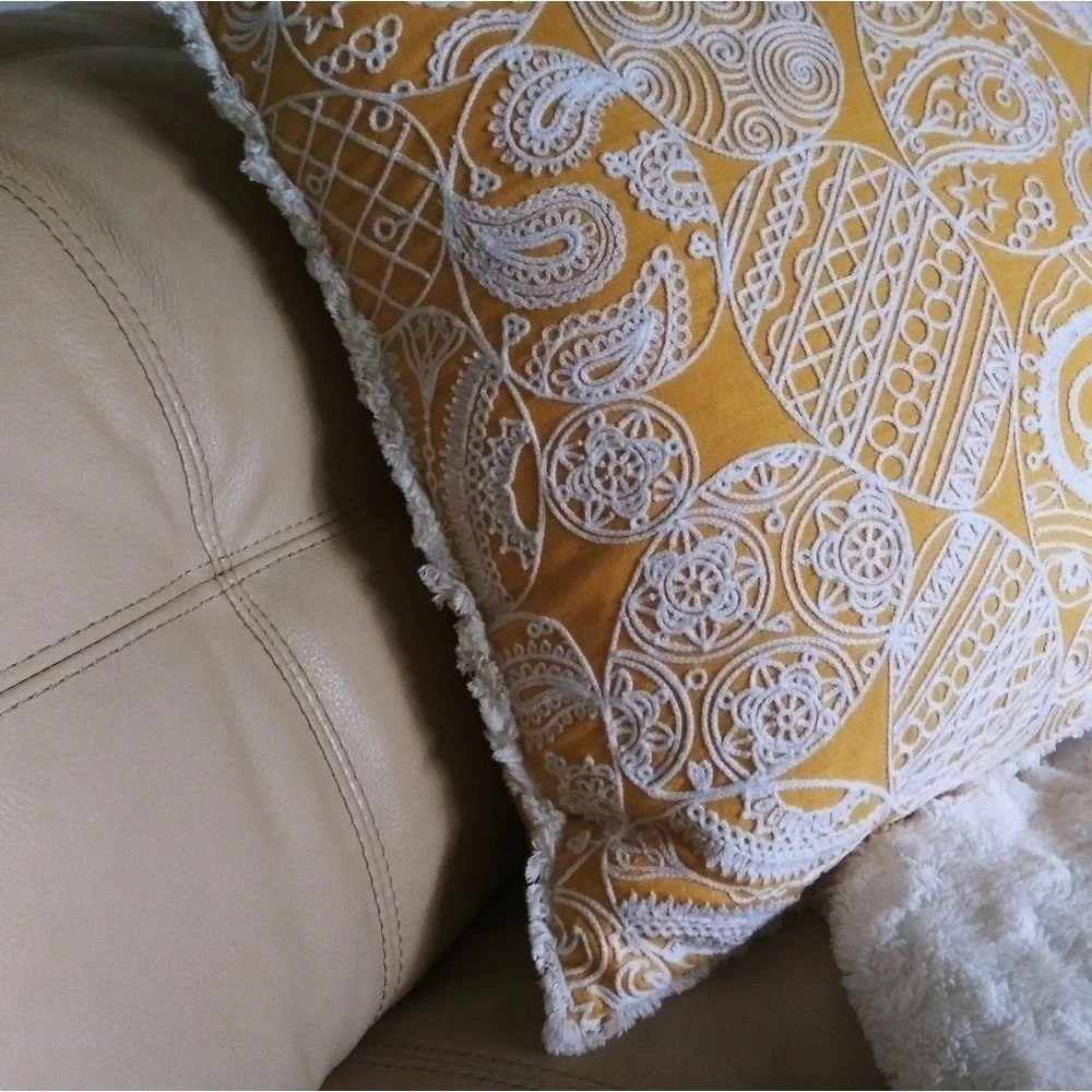 Easter accent pillow fringed embellished‎ yellow